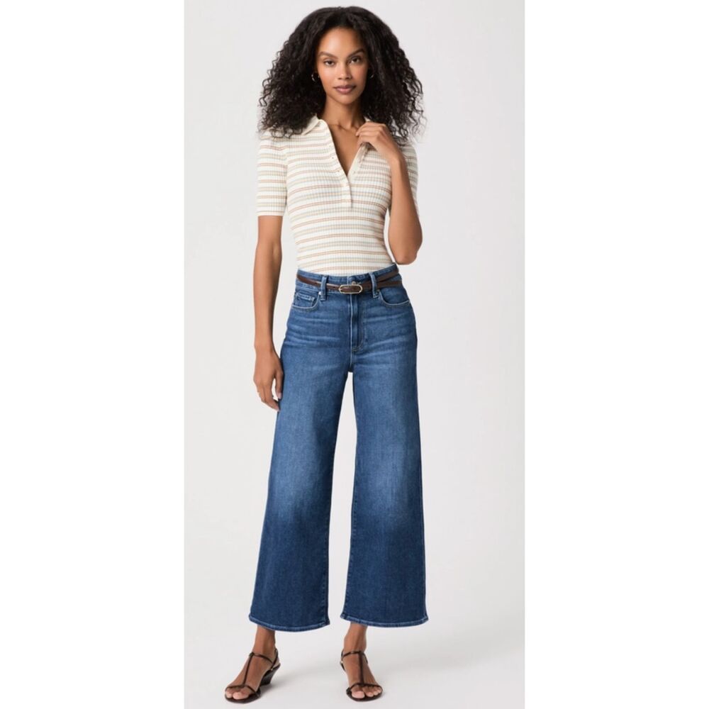 PAIGE Anessa High Rise Wide Leg Ankle Jeans Medium Wash Denim Size 29